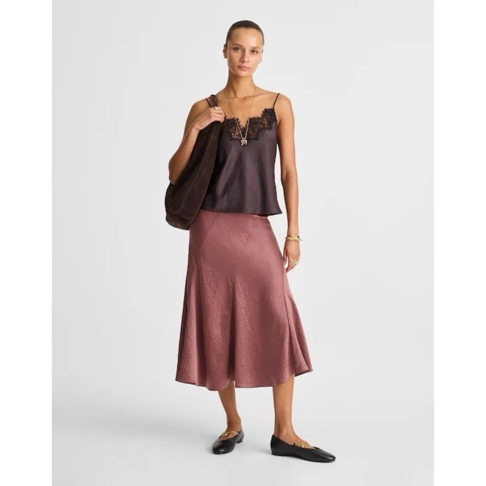 Madewell Midi Slip Skirt in Burnt Soil Satin NY310 Size 2 NEW